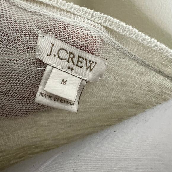 J.Crew Airspun Linen Blend Cardigan Sweater MEDIUM Beige Burnout V-Neck Preppy - Picture 5 of 7